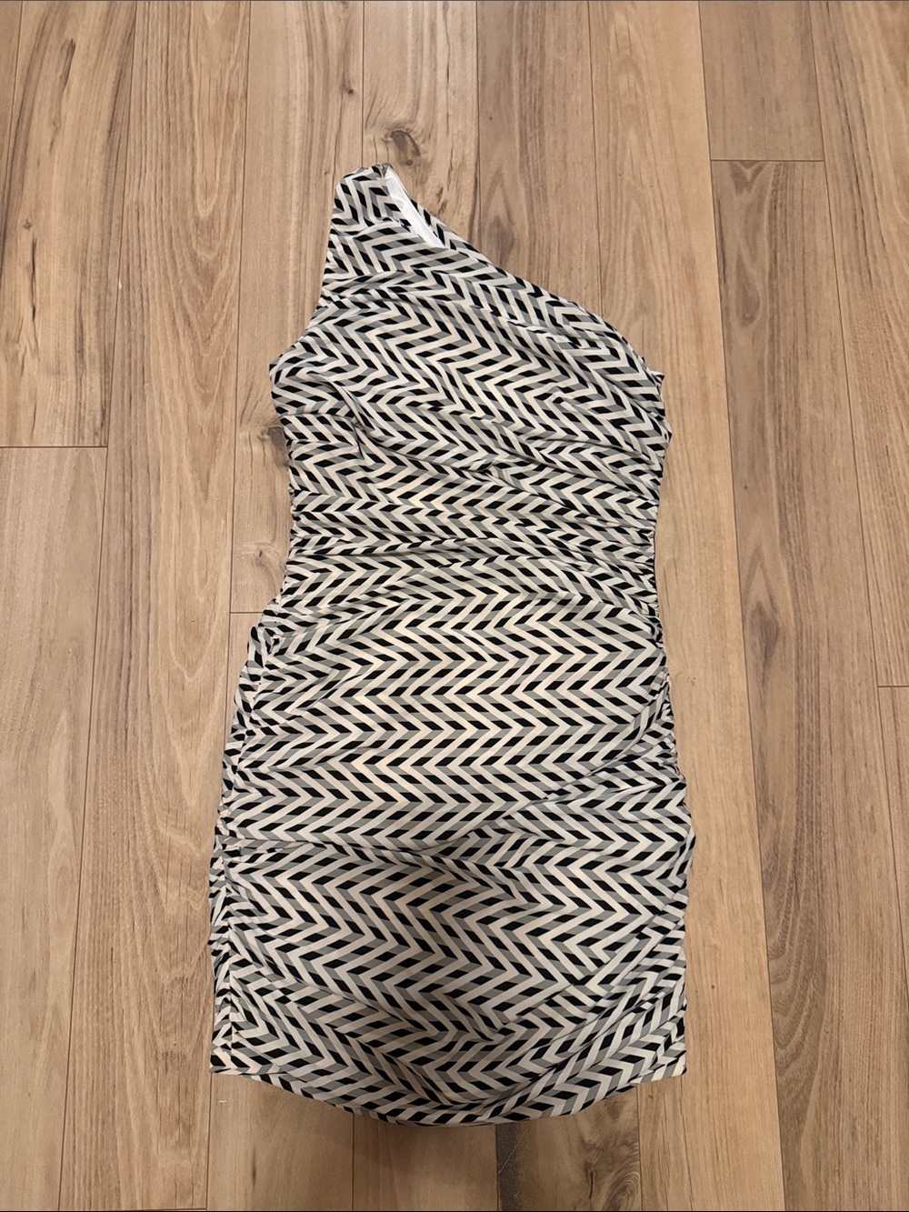 Armani Exchange One-Shoulder Black & White Chevron Dress